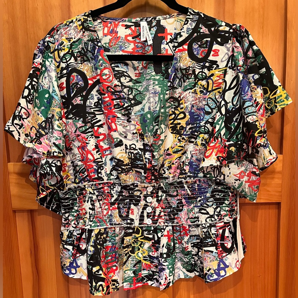 NWT Flutter Sleeve Blouse 1X LIVE 4 TRUTH 
Made in India Colorful
